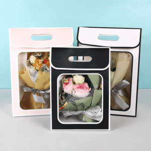 Customized gift cardboard bag with window opening and Die-cut handles for retail &gift