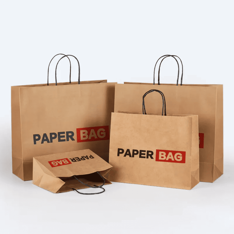 Durable reinforced handle brown kraft paper handbag for the fast food industry