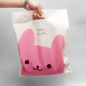 Die cut hand-held plastic bags have good load-bearing capacity and durability and can be made of environmentally friendly materials