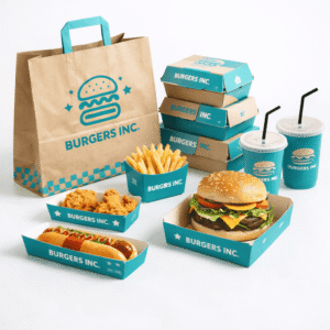Custom design branded fast food takeaway to go box packaging with logo