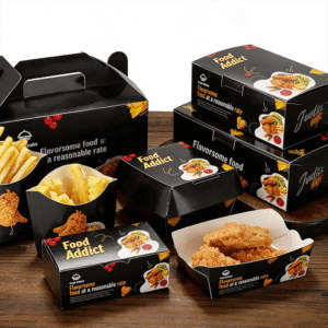 Foldable fast food packaging paper boxes for various types of food, such as chicken nuggets&French fries, etc
