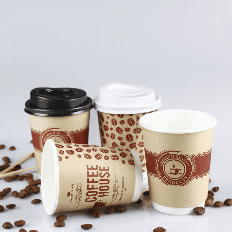 Vintage full print double-wall paper coffee cups with eco-friendly & customizable