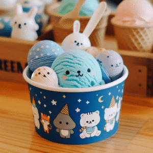 Cute Cartoon Animal Disposable Ice Cream Paper Cup Dessert Tub For Ice Cream Yogurt Pudding