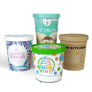 Full Color Custom Logo Ice Cream Paper Cups With Matching Lids, Personalized Disposable Dessert Pint Tubs For Ice Cream Shop