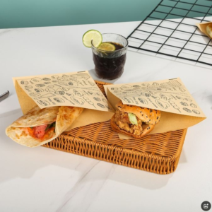 Custom Print L‑Shaped Paper Bag, Grease‑Resistant Kraft Paper for Sandwich & Burger Takeaway